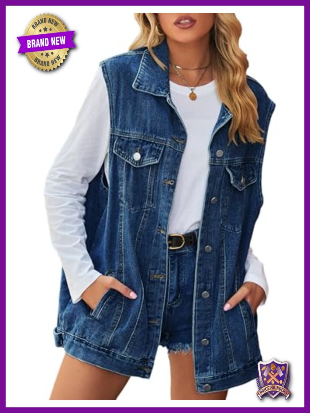 Women's Oversized Mid Long Denim Vest Button Down Sleeveless